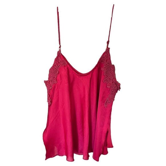 Free People Lace Crochet Camisole Red Pink V-Neck Silky Womens XS - Picture 2 of 7